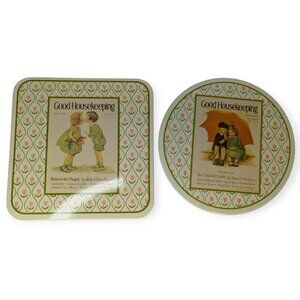 Vintage Cheinco Good Housekeeping Tin Hot Pad Square & Circle Set of 2